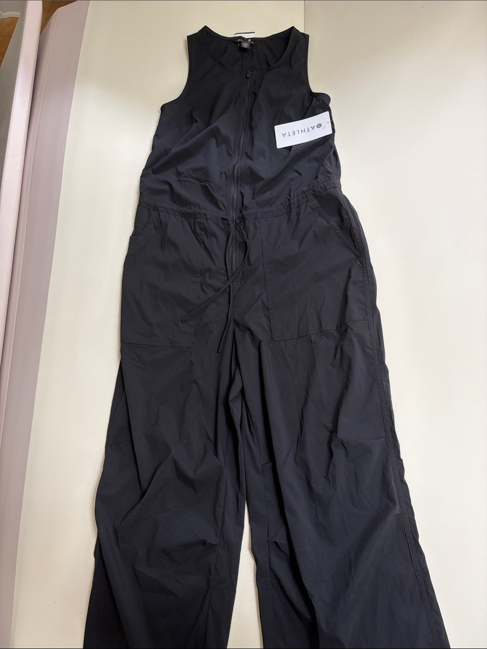 Athleta Black Sleeveless Zip-Front Utility Jumpsuit